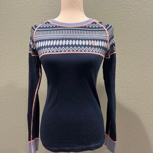Kari Traa Blue and Pink 100% Merino Wool Knit Sweater Base Layer  XS
